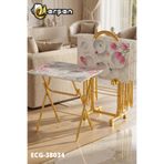 Erşen Eranş Serisi 4'lü Katlanır TEMPERLİ CAM Daire ve Çiçek Desen Çanta Zigon Sehpa Gold Ayak