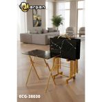 Erşen Eranş Serisi 4'lü Katlanır TEMPERLİ CAM Siyah Mermer Desen Çanta Zigon Sehpa Gold Ayak