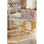 Erşen Sehpa Eranş Serisi 4'Lü Katlanır Cam Daire Ve Çiçek Desen Çanta Zigon Sehpa Gold Ayak