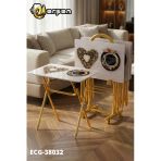 Erşen Sehpa Eranş Serisi 4'lü Katlanır CAM Kahve Desen Çanta Zigon Sehpa Gold Ayak