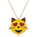 Erseyy 925 Ayar Gümüş Kalp Gözlü Kedi Emoji Kadın Gümüş Kolye