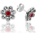 Erseyy 925 Ayar Gümüş Kırmızı Telkari Çiçek Çivili Küpe