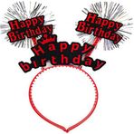 Erseyy Happy Birthday Yazılı Püsküllü Neon Kırmızı Renk Doğum Günü Tacı 22X19 cm