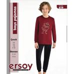 Ersoy 519U Erkek Çocuk Uzun Kollu Pijama Takımı - Bordo - Siyah - 13 - 14 Yaş