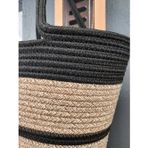 Ersu Home Ahat Design Doğal Hasır Jüt El Örmesi Günlük Kullanım ve Plaj İçin Uygun Bayan Çanta-Bej Siyah Çizgili v1