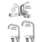 ERTİ ARMATÜR 3l ü Set Banyo Mutfak Lavabo Aç Kapa Mix Kuğu Çift Su Girişli 40 Kartuş