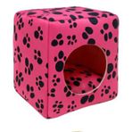 Eryatex Kedi Yatağı ve Kedi Evi, Pati Desenli, Dönüşebilen Kapalı Tasarım, 40 cm, Sünger Dolgulu (Pembe)