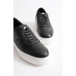 Eryon Erkek Siyah Hakiki Deri Casual Sneaker Lastik Detaylı Ayakkabı