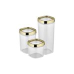 Erzak Saklama Kabı 3lü Set Metalik Kaplama Kapak 1,8lt - 1lt - 600ML (Altın) - standart