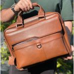 Erzeno Deri Evrak ve Lüks Laptop Çantası - Taba