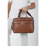 Erzeno Hakiki Deri Evrak ve Laptop Çantası/Uzun Askılı Büyük Boy Laptop Çanta / 15,6 İnç Kahverengi/Taba