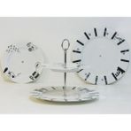 Es Dekor 2 Katlı Servis Happy Cats Tabak Sunum Yeni Koleksiyon Porselen 27-20 cm Metal Saplı Beyaz 1 Adet