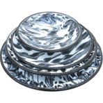 Es Dekor Emaye El Dekor 4 Parça Yemek Takım Marble Desen Tabak Kase Benekli Siyah Beyaz Ebruli - 4' lü