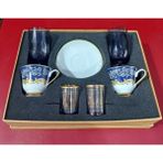 Es Dekor Exclusive Fine Porcelain Porselen 2 Kişilik Türk Kahve Fincan Set Su Likör Bardaklı - Beyaz - Lacivert