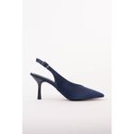 ESATSANİ Lacivert Saten Sivri Burun Arka Açık 9 cm Topuk Vısıon Stiletto Kadın Ayakkabı