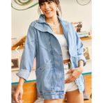 Esb Design Kadın Mavi Cepli Uzun Denim Ceket Fermuarlı Düz Desen ile Şık Görünüm