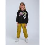 Escabel Kız Çocuk Çiçek Işlemeli Tasarım Sweatshirt - Siyah - 7 Yaş