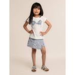 Escabel Kız Çocuk Fiyonklu Işlemeli T-Shirt - Beyaz - 6 Yaş