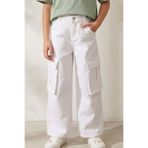 Escabel Kız Çocuk Gabardin Pantolon Kargo Cep Detaylı 5-9 Yaş, Beyaz