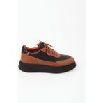 Eschi Hakiki Deri Kadın Taba Siyah Sneaker | Kalın Taban Ekstra Hafif Günlük Şık Spor Ayakkabı - Taba - Siyah