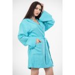 Eselba Buenos Aires Comfy Crisscross Turkuaz Kapşonlu Bambu Peştamal Kadın Bornoz L - XL