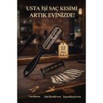 Eser Ticarett Saç Seyreltme Jiletli Tarak | Profesyonel Saç Kesim, Incelme ve Şekillendirme Aparatı – 12 Yedek Jilet Hediyeli - Siyah