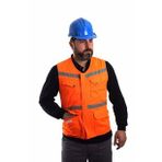 Eser - V Yaka Fosforlu Harman Kumaş Yelek - Turuncu