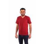 Eser - V Yaka Kısa Kol Penye İş Tişörtü - Cepli - Bordo