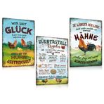 ESFIVHO 3'lü set retro sac levha tavuklar 20 x 30 cm - Vintage tavuk kümesi metal levha komik sözlü - tavuk kümesi kuralları - tavuk horoz yumurta levha aksesuar dekorasyon hediye bahçe çiftlik bahçesi mutfak
