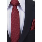 Esgue Hand Made 6 cm Slim Çizgili Desen Bordo Beyaz Renk Mendilli İnce Kravat