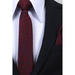 Esgue Hand Made 6 cm Slim Desenli Bordo Lacivert Renk Mendilli İnce Kravat
