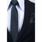 Esgue Hand Made 6 cm Slim Desenli Yeşil Kırmızı Renk Mendilli İnce Kravat