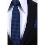 Esgue Hand Made 6 cm Slim Ekose Desen Lacivert Mavi Renk Mendilli Ince Kravat - Standart - Karışık