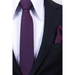 Esgue Hand Made 6 cm Slim Mini Desenli Bordo Mavi Renk Mendilli İnce Kravat