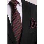 Esgue Hand Made 7.5 cm Bordo Siyah Çizgili Desen Kravat Mendil