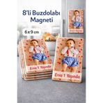 Eshimo Kişiye Özel Fotoğraflı Bebek Buzdolabı Magneti - 8'li Paket - 6x9 cm Doğum Günü Magnetleri