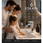 Eshome Lüx Kare Lavabo Bataryası Krom – Şelale Akışlı Kare Gövde Modern Banyo Musluğu