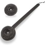 Esie Houzie Değiştirilebilir Kafalı 18 "Uzun Saplı Izgara Fırçası - Güvenli Kıl İçermeyen Paslanmaz Çelik Barbekü Temizleyici, Ağır Hizmet Tipi Scrubber Ped, Izgara Aksesuarları Porselen Gazlı Kömür Izgara için