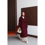 Esila Butik Bağlamalı Kuşak Detaylı Premium Kadın Kaşe Kaban - Bordo - Standart