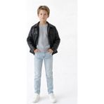 Esila Kids Casual/Günlük Siyah Suni Deri Düğmeli Erkek Çocuk Ceket Düz Desenli Uzun Kol - 9 - 10 Yaş