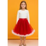 Esila Kids Kız Çocuk Etek Kırmızı ve Beyaz Renkli Kemerli Şık - 4 - 5 Yaş