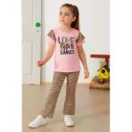 Esila Kids Kız Çocuk Leopar Desenli Yazlık Ikili Takım Kısa Kollu Tişört Ve Tayt