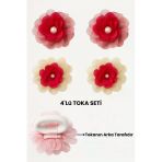 Esila Kids Toka Kız Çocuk Toka 4'Lü Toka Çiçek Desenli İnci Detaylı Lastikli Saç Tokası Bej Ve Gül Kurusu