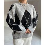 Esila Moda Kadın Gri Baklava Desenli Kazak - Standart