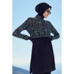 Esila Tatil Tema Desenli Jileli Tam Tesettür Mayo Üstü - 3XL - Siyah - Yeşil