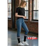 Esinti 4 Çift Erkek Kadın Pamuklu Beyaz Siyah Çizgili Uzun Tenis Çorap Unisex Spor Çorabı - 36 - 42