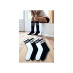 Esinti 4 Çift Erkek Kadın Pamuklu Beyaz Siyah Çizgili Uzun Tenis Çorap Unisex Spor Çorabı - Çok Renkli - 36 - 42