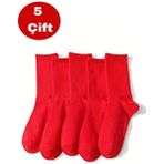 Esinti 5 Çift Erkek Kadın Çorap Düz Kırmızı Soket Çorap Unisex Tenis Spor Çorap