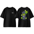 Eski Telefon Old Blood Tasarım Sırt Baskılı Pamuk Siyah Oversize T-Shirt - XL