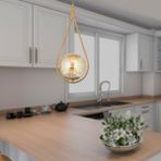 Eskitme Bal Camlı Modern Sarkıt Avize, Mutfak ve Salon Dekorasyonu - Seçenek 1 - Ahşap - Bej